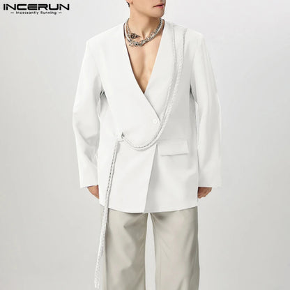 INCERUN hommes décontracté à manches longues Blazer 2025 beaux costumes de couleur unie élégant gland Streetwear mâle mince manteaux