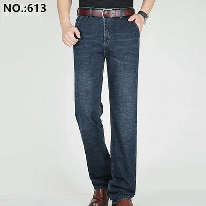 Jean d'été noir 117CM Extra Long grand hommes droit mince étiré taille haute homme Denim pantalon grande taille 42 44 grand pantalon