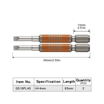 VESSEL-Jeu d'embouts de tournevis pour Phillips et vis à fente, embout magnétique à tête unique, accessoires pour outils à main, série NO.GS16