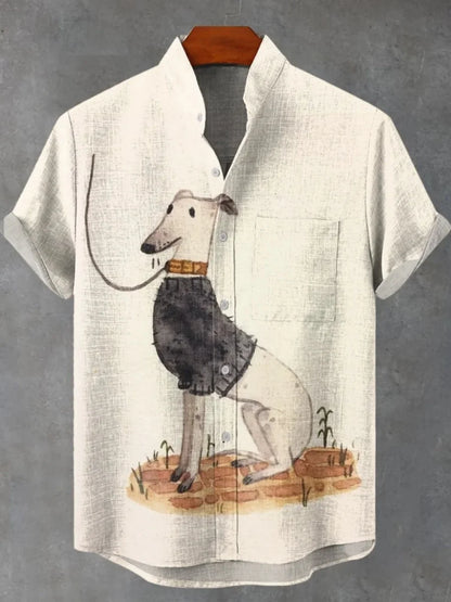 2025 hommes décontracté mode nouvelle chemise en lin Art imprimé chien de compagnie motif chemises mode décontracté et confortable hommes chemise unie