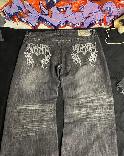 SouthPole Wash jean hommes américain gothique Hip Hop rétro lettre graphique jambe droite pantalon Harajuku mode ample Couple pantalon large