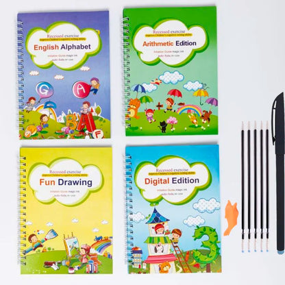 Cahier d'écriture magique Montessori, 4 livres, cahier de calligraphie espagnole, pratique des lettres calligraphiques éducatives réutilisables