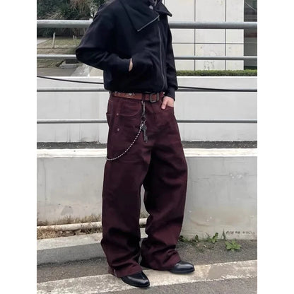 Jean Baggy rouge foncé pour hommes, pantalon de Cowboy Vintage, Harajuku, Streetwear esthétique, pantalon en Denim, vêtements de Style Y2k des années 2000, 2025