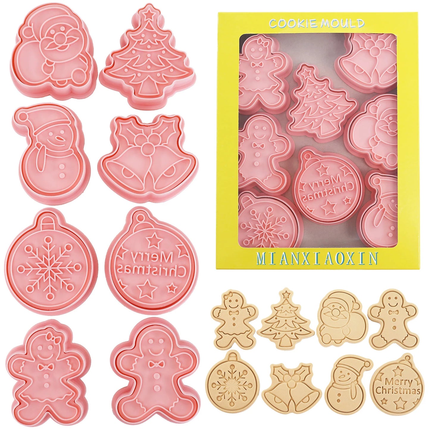 Emporte-pièces de noël, 8 pièces, Design de renne 3d, timbres à biscuits, outils de cuisson de flocons de neige, moules à biscuits en gaufrage