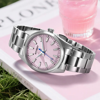 BERNY Quartz femmes montre cadran stéréo 39mm montre 100m étanche 316L acier inoxydable saphir AR lentille enduit