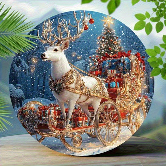 Décoration murale de noël-cadeau de renne de noël Vintage et de chariot à neige, décoration de vacances rétro de scène de neige pour la maison