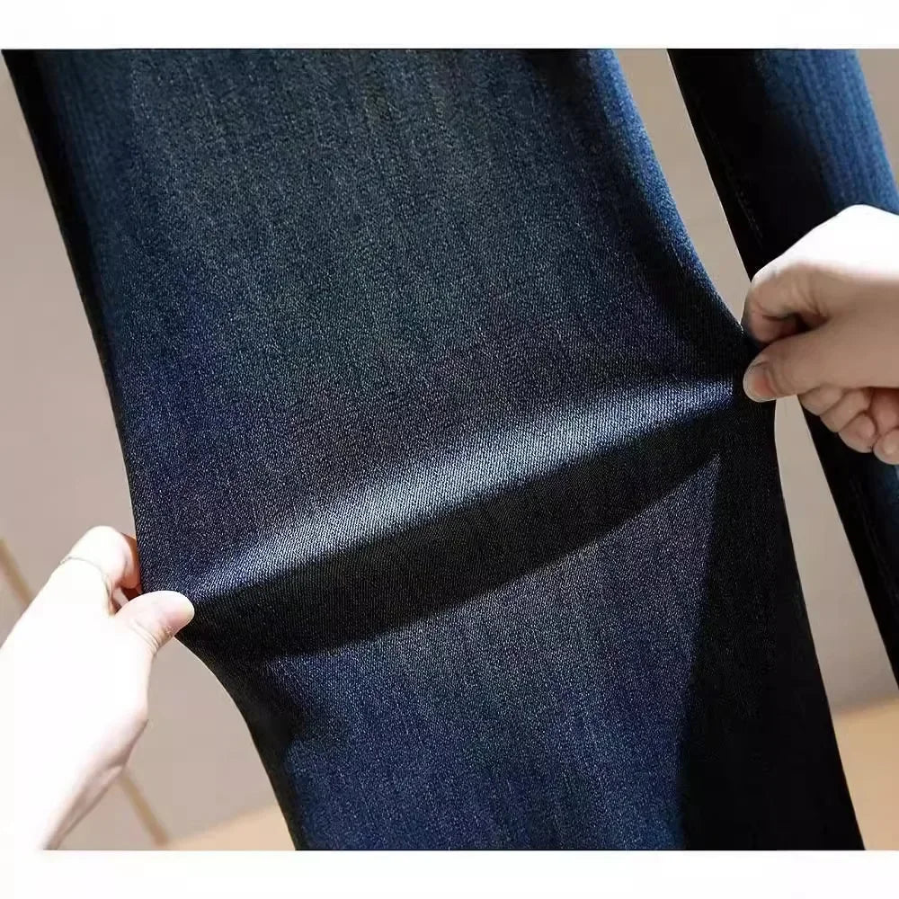 Jean taille haute à jambes larges pour femmes, Vintage, extensible, polyvalent, coupe ample, jambe droite, amincissant, pantalon inférieur Microbell