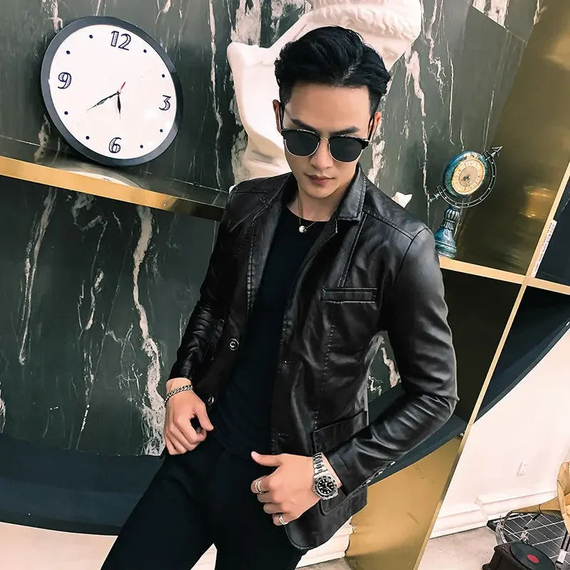 Blouson en Cuir Fin pour Homme, Coupe Slim, Beau Vintage, Vêtements Décontractés, Originaux, Printemps Automne