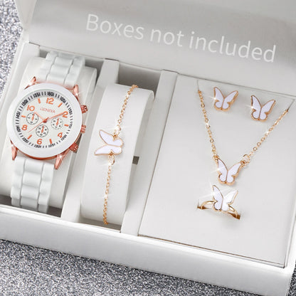 Ensemble de montres à quartz avec bracelet en silicone pour femme,  sans boîte, 5 pièces, 6 pièces