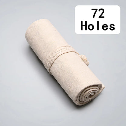 Étui à crayons en toile naturelle, porte-stylo enroulable, crayons de couleur, poudres polyvalentes, outil d'art, rond