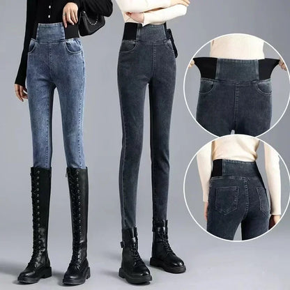 PTKPCC nouveau taille élastique jean moulant femmes printemps mince Stretch Denim pantalon Vintage crayon Vaqueros maman pantalons De Mujer