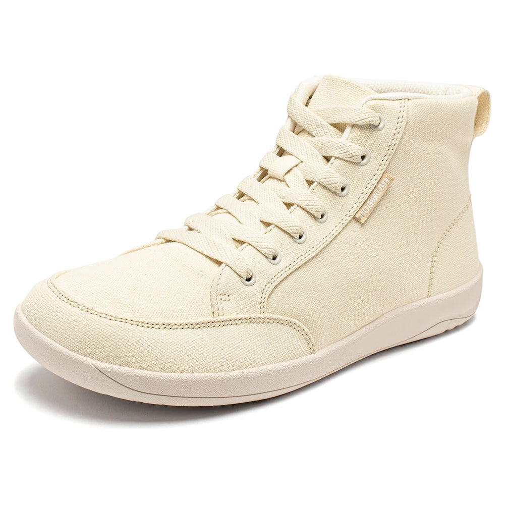 HOBIBEAR chaussures mi-hautes pieds nus unisexe boîte à bout large baskets en toile zéro goutte à lacets chaussures de marche en plein air