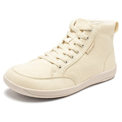 HOBIBEAR chaussures mi-hautes pieds nus unisexe boîte à bout large baskets en toile zéro goutte à lacets chaussures de marche en plein air