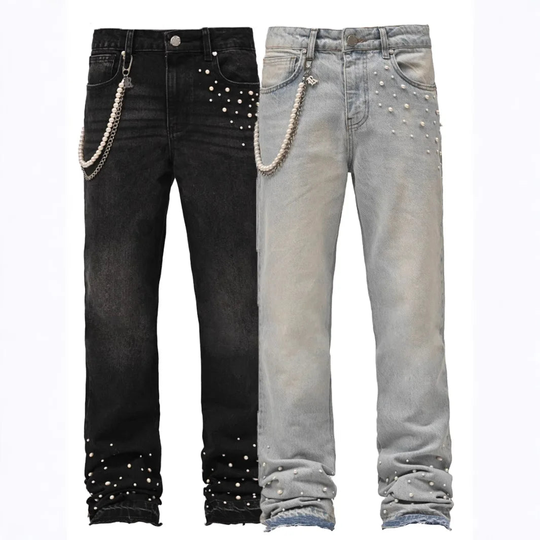 Fourrure saisons nouvelle mode hommes jean pantalon Style américain et européen haute rue élastique plissé Denim pantalon mâle vêtements