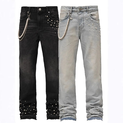 Fourrure saisons nouvelle mode hommes jean pantalon Style américain et européen haute rue élastique plissé Denim pantalon mâle vêtements