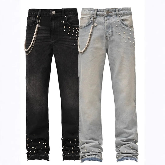 Fourrure saisons nouvelle mode hommes jean pantalon Style américain et européen haute rue élastique plissé Denim pantalon mâle vêtements