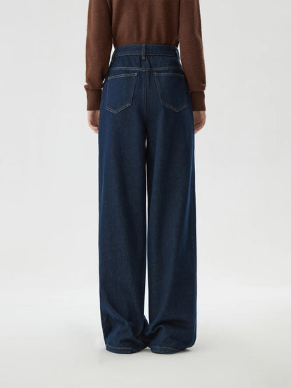 FSLE 2025 nouveauté femmes jean taille haute coton jambe large pantalon Denim foncé bleu ample longueur de plancher femme jean Streetwear