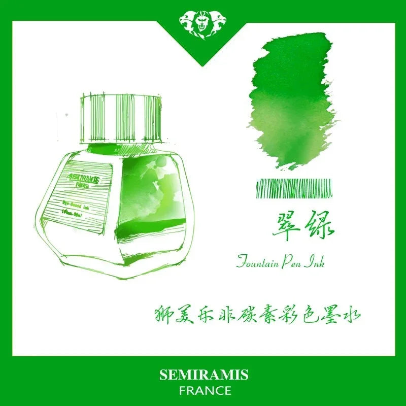 SEMIRAMIS 25 couleurs 30 ml  encre stylo plume sans carbone