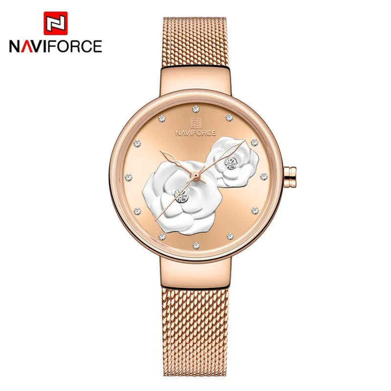NAVIFORCE-Montre-bracelet  en maille pour femme, bracelet en acier inoxydable,