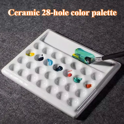 Palette de couleurs en céramique blanc pur à 28 trous, carrée et facile à nettoyer, peinture chinoise/aquarelle/palette, outil de peinture artistique pour étudiants