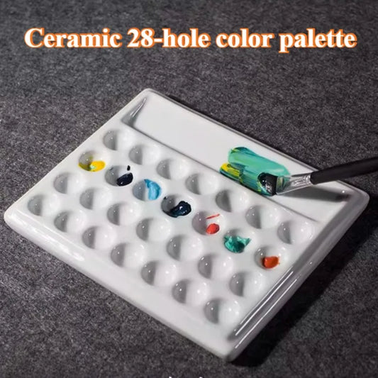 Palette de couleurs en céramique blanc pur à 28 trous, carrée et facile à nettoyer, peinture chinoise/aquarelle/palette, outil de peinture artistique pour étudiants