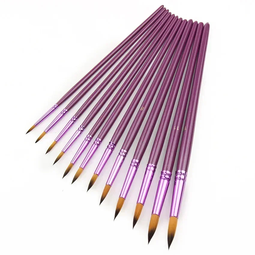 12 pièces/lot pinceau à cheveux en Nylon différentes tailles artiste pinceaux de peinture à l'huile Fine aquarelle Gouache école dessin fournitures d'art