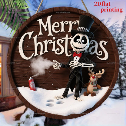 Joyeux noël le cauchemar avant noël Logo personnalisé rond en bois suspendu signe porte d'entrée mur vacances décoration