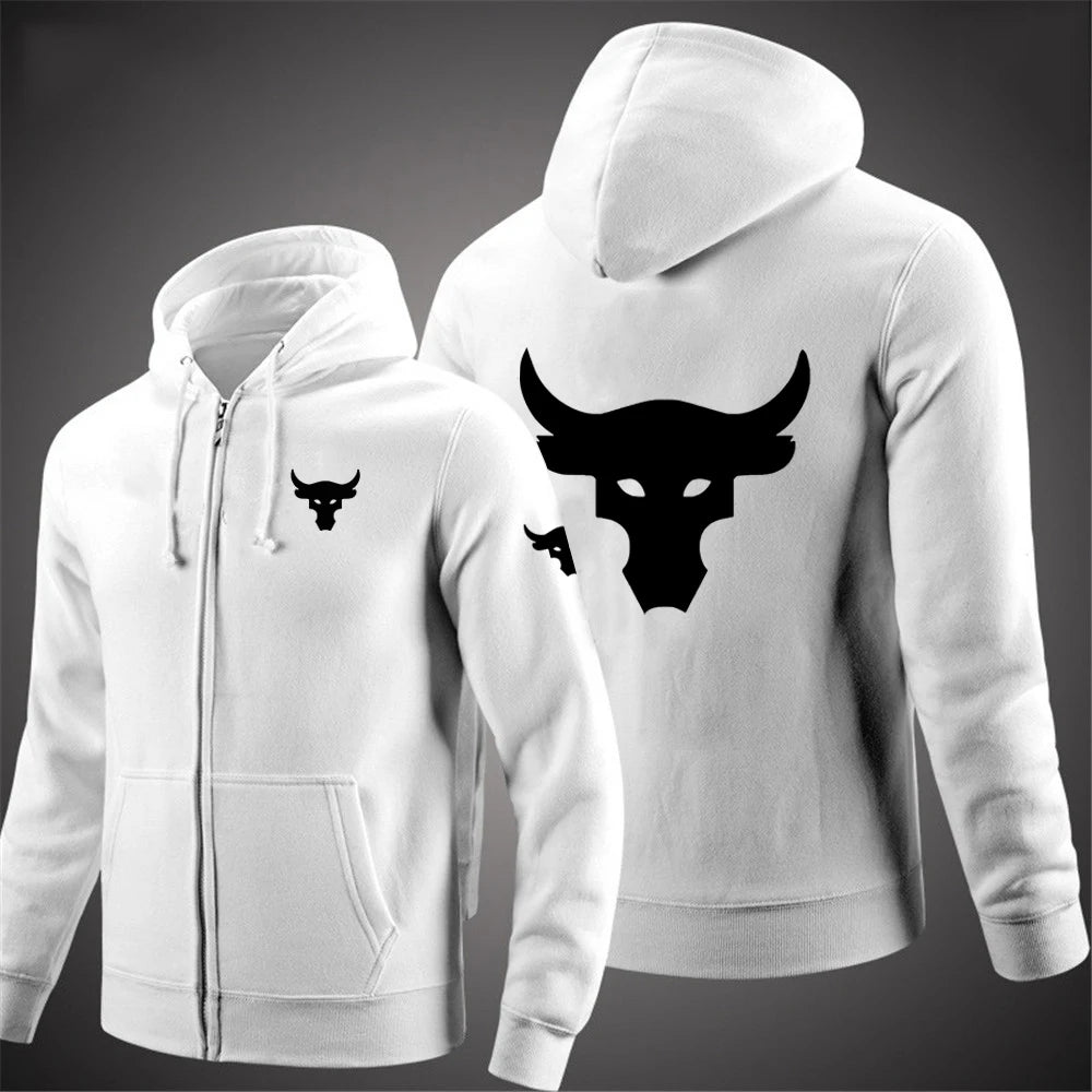 Dwayne Johnson Brahma Bull tatouage Logo imprimé printemps automne hommes sweat à capuche zippé Streetwear classique décontracté couleur unie pull