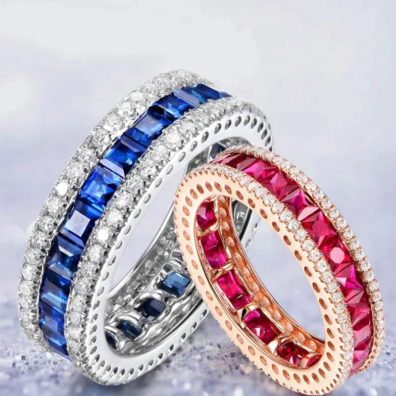 FCGJHW – bague spinelle en saphir rubis pour femmes, rouge clair, bleu, Zircon, anneaux ronds Vintage, bandes de mariage en argent S925, bijoux fins