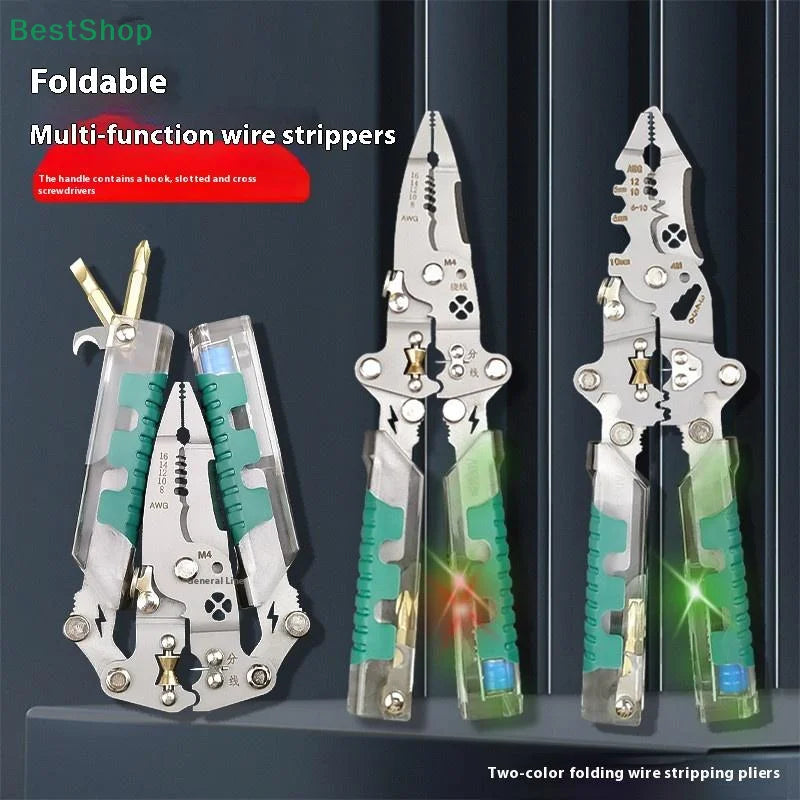 ★ ★ ★ Dénudeur de fil pliable avec stylo de Test électrique, séparateur de fil d'électricien, pince à enrouler, pince à sertir, outil manuel