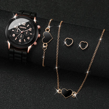 Ensemble de montres à quartz avec bracelet en silicone pour femme,  sans boîte, 5 pièces, 6 pièces