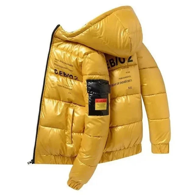 Nouveau cuir brillant hommes épaissir chaud hiver veste décontracté Parka vêtements d'extérieur automne imperméable col montant à capuche manteau vêtements