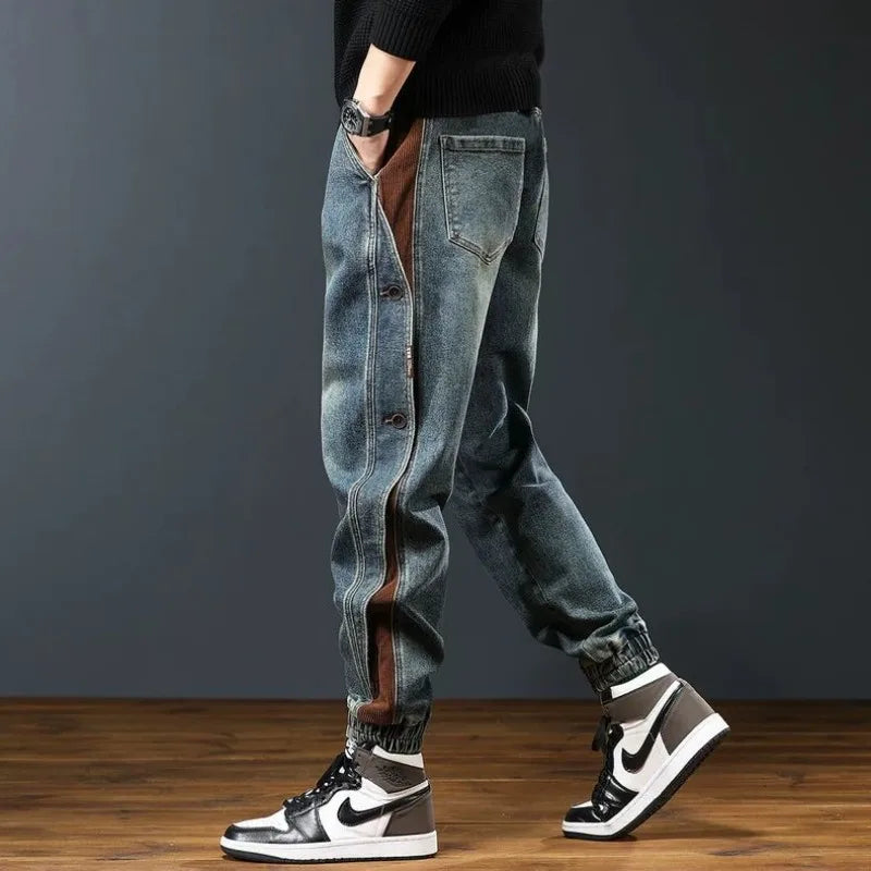 Salopette décontractée Abu-Fit pour hommes, pantalons orteils, beaux jeans assortis, vêtements de printemps et d'automne, marque de mode, haute qualité