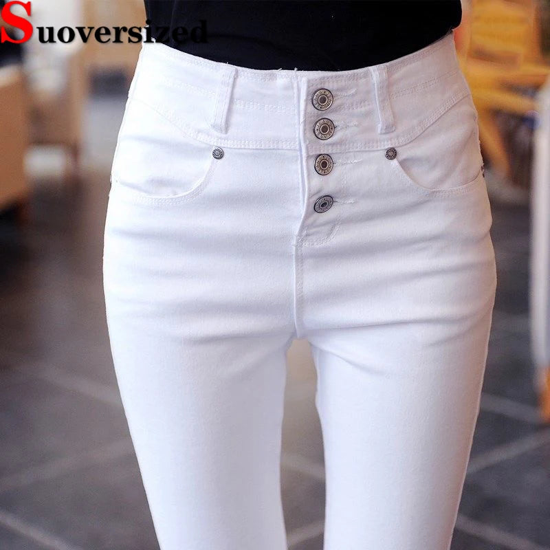 Jean crayon taille haute pour femme, pantalon en denim blanc skinny, leggings coréens, grande taille 34, Vaqueros commandés, Kot Pantolon, décontracté, nouveau