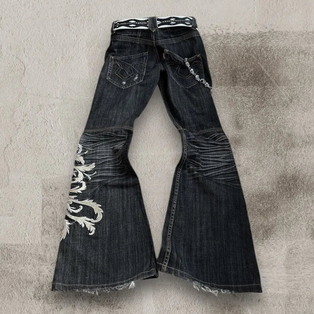 Baggy jean femmes américain Streetwear à la mode lavé Denim pantalon rétro Hip Hop haute rue cloche-bas