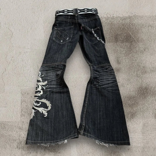 Baggy jean femmes américain Streetwear à la mode lavé Denim pantalon rétro Hip Hop haute rue cloche-bas