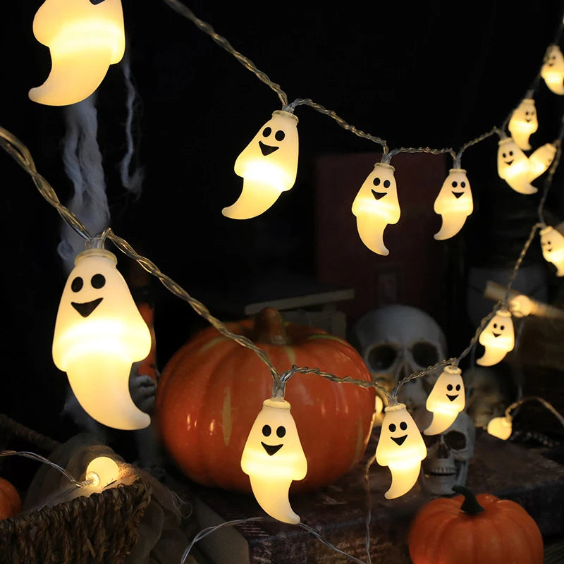 Guirxiété Lumineuse LED en Forme de Tête de Citrouille, Crâne, Globe Oculaire, Lanterne d'Inquiétude, Décoration d'Halloween