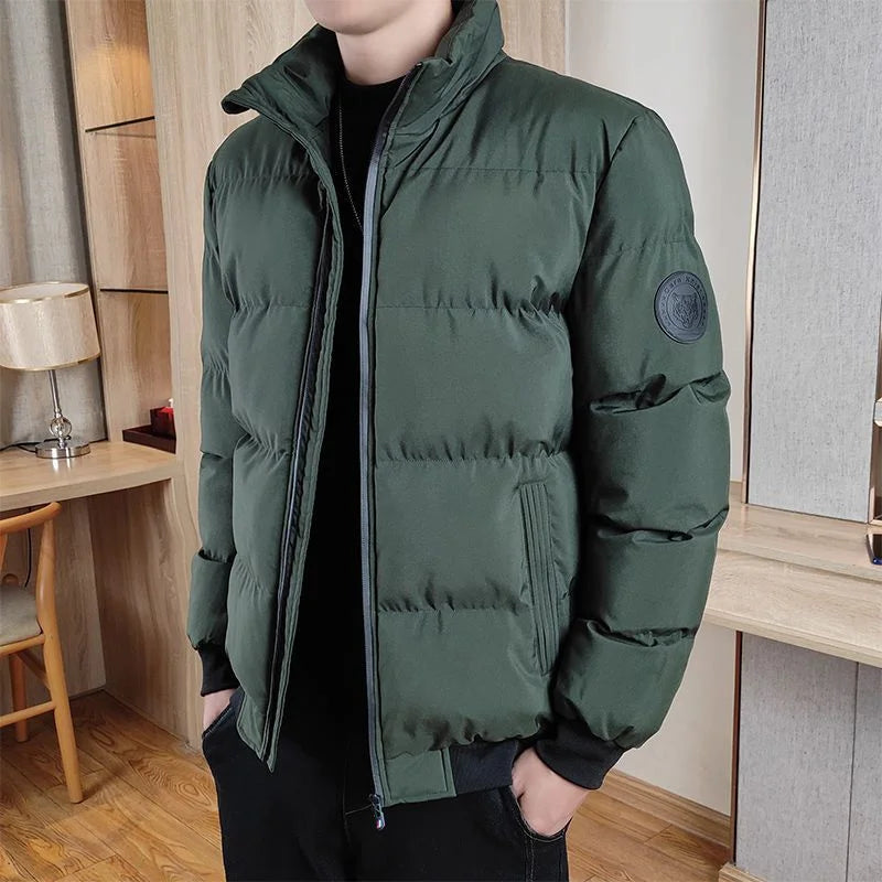 Parka décontractée en coton épais pour hommes, monochromatique, coupe-vent, col montant, cardigans à fermeture éclair, combinaison chaude à manches longues, hiver, nouveau
