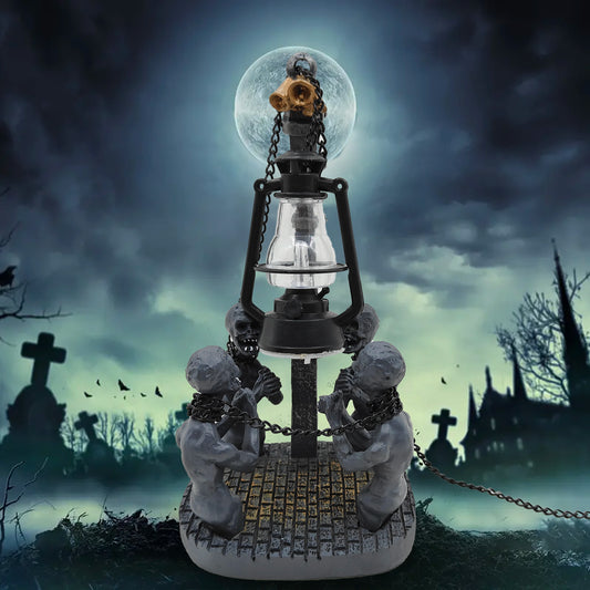 Décor de lampe à huile rétro d'Halloween, statues de fantômes de l'enfer en résine, lampe à huile de charbon de chaîne de fantôme maléfique gothique, décoration de maison de crâne d'Halloween.