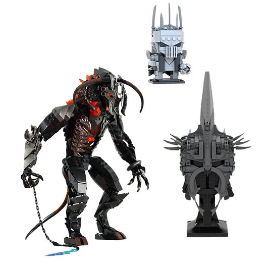 Moc-Angmar Witch King Statue décennie s de Construction pour Enfants, Lords Rings Balroged, Casque de Film Classique, Buste, Modèle d'Assemblage Créatif, Cadeau Jouet