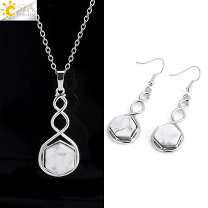 CSAlbaneParure de bijoux en pierre naturelle pour femme, boucles d'oreilles, collier, hexagone, pendentif en cristal, acier inoxydable, accessoires de bijoux, H577