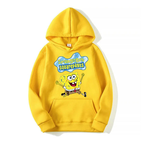 Sweat à capuche Anime Cartoon Bob l'éponge pour hommes et femmes, pull jaune décontracté, vêtements PVD pour couple, printemps, automne, nouveau, 2024