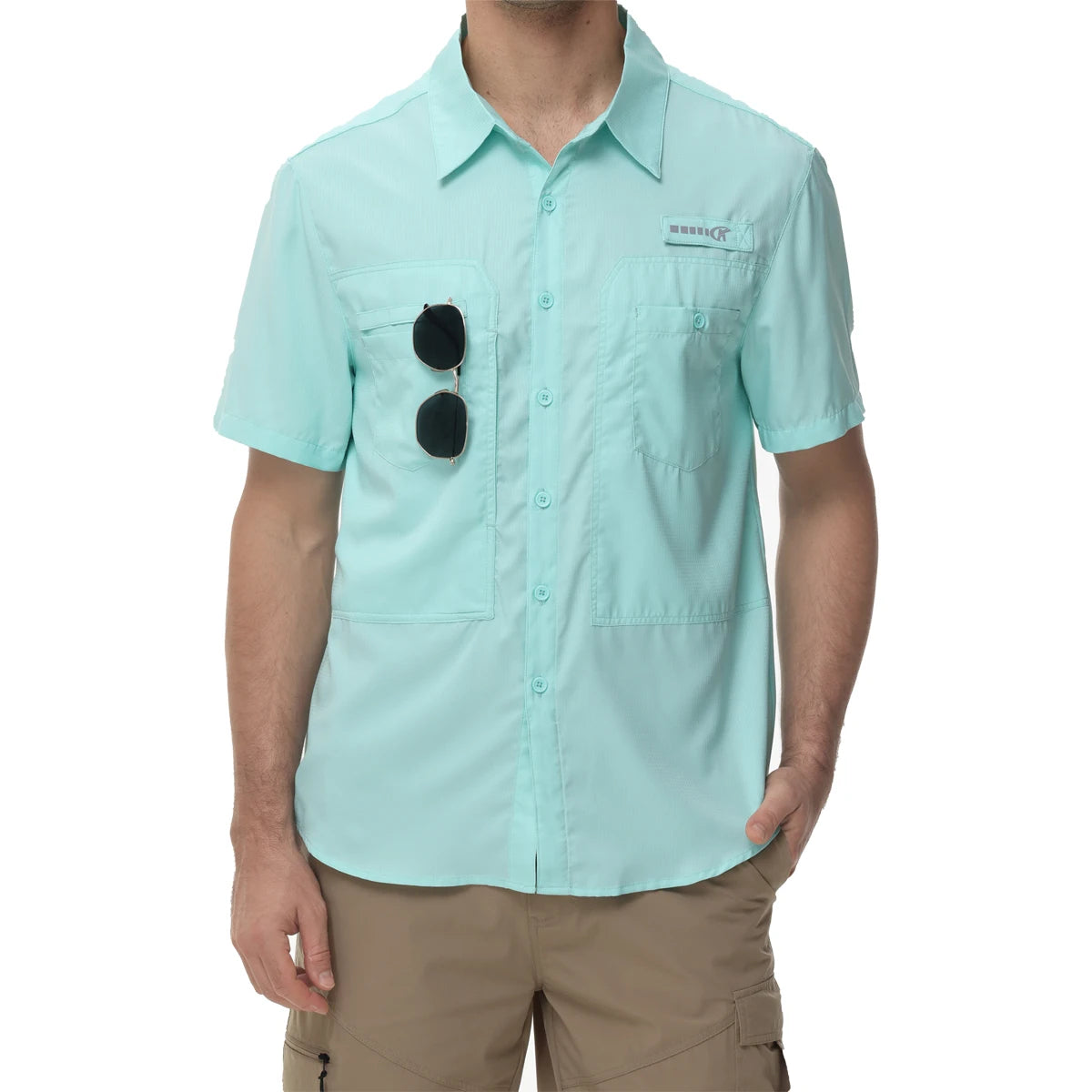 Chemises de pêche à manches courtes UPF 50+ pour hommes Protection solaire Chemise de travail de randonnée respirante Chemise boutonnée décontractée avec poche