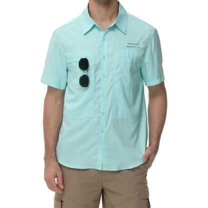 Chemises de pêche à manches courtes UPF 50+ pour hommes Protection solaire Chemise de travail de randonnée respirante Chemise boutonnée décontractée avec poche