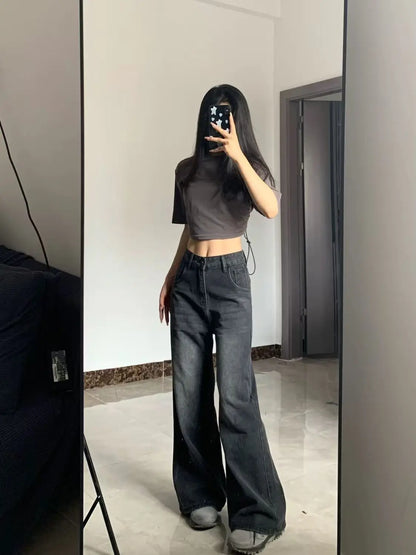 Jean ample à jambes larges pour femme pour l'été 2024 – Pantalon amincissant et taille haute de style vintage