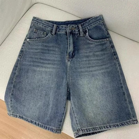 Printemps été femmes décontracté Denim Shorts mode femme jambe large jean court genou longueur Denim pantalon femmes taille haute Shorts filles