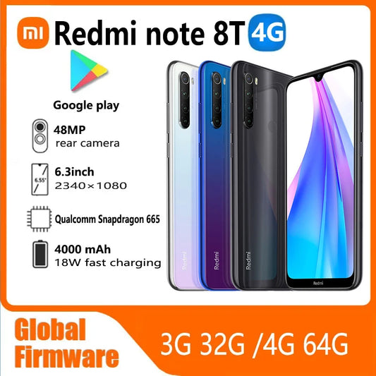 Xiaomi Redmi Note 8T 4G Smartphone Global Firmware 6.3 inch Qualcomm Snapdragon 665 18W Rear Fingerprint Used Phone
