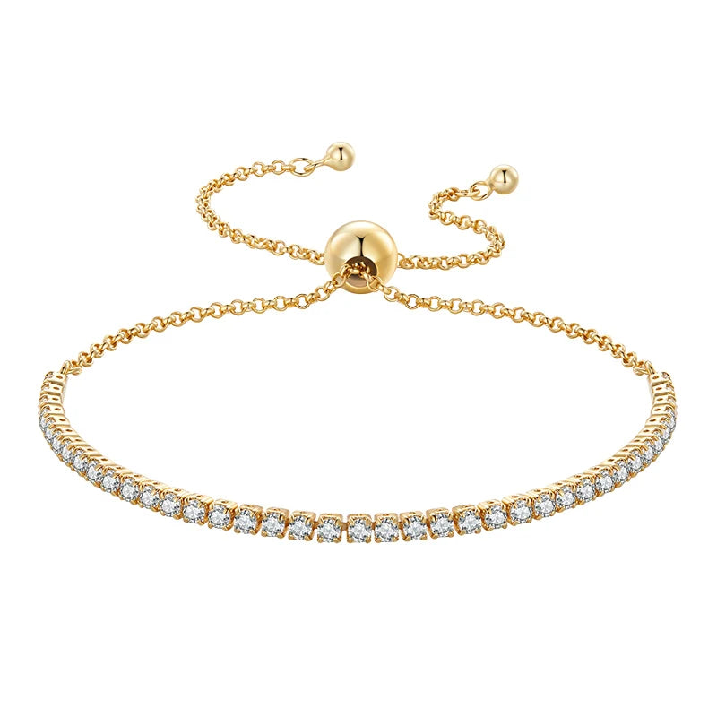 BAMOER – Bracelet de Tennis classique plaqué or 14 carats pour femmes, Bracelet coulissant réglable en argent Sterling 925, bijoux cadeau de mariage