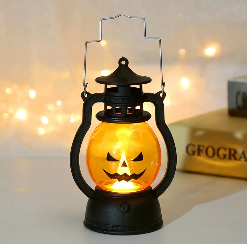 Lanterne à Citrouille LED pour Halloween, Lumière Fantôme, Bougie Rétro, Petite Lampe à Huile, Décoration de Maison, Accessoires d'Horreur