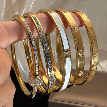 Ensemble de bracelets en acier inoxydable zircon, élégant, simple et polyvalent, étanche et ne se décolore pas facilement, 1/5 pièces